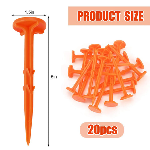 20 Pack 5 Inch Low Profile Survey Markers High Visibility Orange Yard Stakes, shown for size reference with dimensions