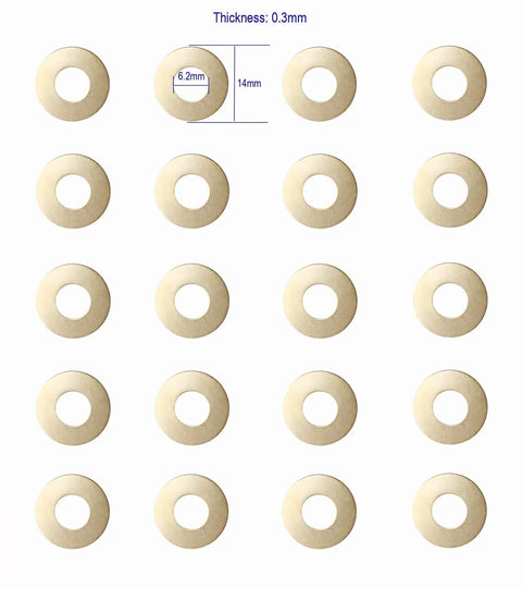 20 Piece Brass Washer Set For EDC Pocket Knives Pivot Pins And Gaskets 0.3x14x6.2 mm Replacement Shim Cushion Ring