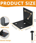 Rock Solid Built Tough Heavy Duty Black Stainless Steel L Brackets 4 Pack size details with dimensions for wall mount shelf supports.