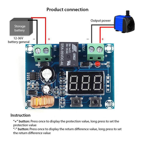Close-up view of the 2 Pack 12V To 36V DC Voltage Protection Module with Low Voltage Protector for Auto Battery Systems