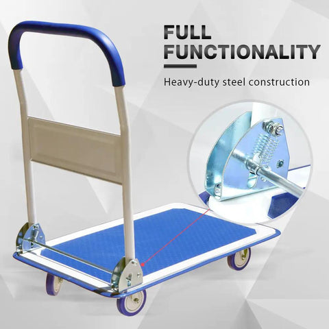 No Sweat Foldable Push Cart Dolly Rocking A Solid 660 Pound Load Rating For Smooth Moving Hauls And Super Compact Portable Trunk Storage In Vivid Blue
