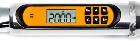 Digital display on One Quarter Inch Drive 120XP Flex Head Electronic Torque Wrench With Angle Readout Pro Grade Quality For Tight Spaces