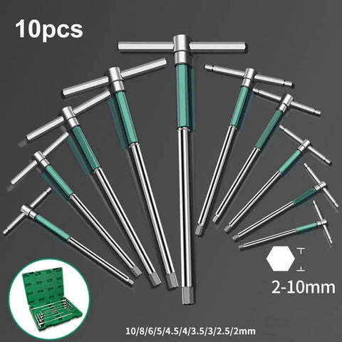 Heavy Duty T Handle Hex Key Set Featuring 6150 Stainless Steel Sliding Wrench With Rotating Grip For Home Furniture Motorcycle Repairs And Bike Maintenance Tasks That Need Real Tough Gear, 10pcs 2-10mm