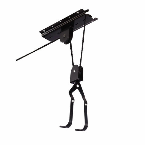 Bike Hoist For Garage Storage Ceiling Lift With 100 Lb Capacity Easy Install Rubber Coated Hooks, side view