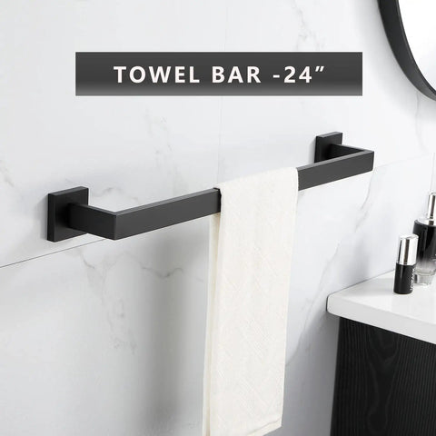 Matte Black Bathroom Hardware Set With 24 Inch And 12.2 Inch Towel Bars Four Piece Kit Stainless Steel Rustproof SUS304 wall bar