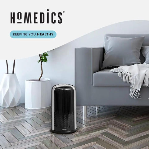 TotalClean 360 Degree HEPA Type Air Purifier Filter Replacement for AP T10 in living room next to couch