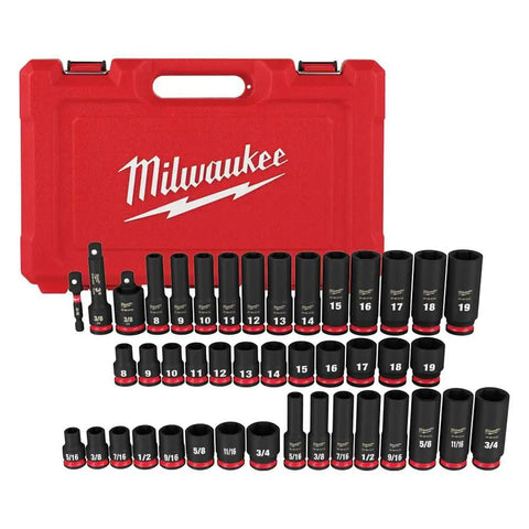 Impact Duty 3/8 Inch Drive Socket Set, 43-Piece Metric And SAE 6-Point Sockets, shown with red storage case