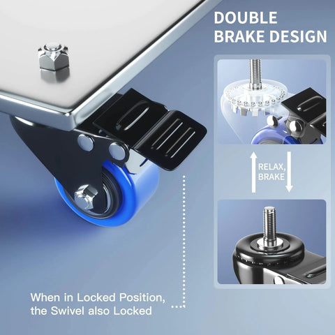 Close-up of double brake design on 2 Inch Heavy Duty Swivel Caster Wheels Threaded Stem UNC 1/4-20 By 1 Inch Set Of 4