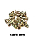 Get These Awesome 10 Pcs Flat Head Threaded Insert Rivet Nuts For Heavy Duty Projects With M6 Size Zinc Plated Carbon Steel Knurled Body For Secure Grip And Non Stop Installation Vibes You Love, showing M6 zinc plated rivet nuts.