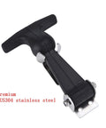 T-handle draw latch with black rubber grip and stainless steel mounting hardware