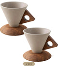 Reliable Terracotta Pour Over Coffee Dripper Set With Solid Wood Handle, Conical Ceramic Filter Holder with Beige Tone and Wood Base