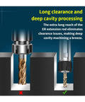 Illustration showing Spindle Extension Rod With ER Collet For Milling Machine and Lathe improving clearance for deep cavity processing.