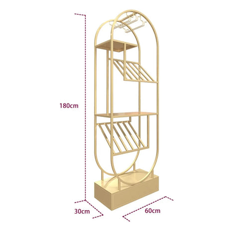 Sleek O Shape Floor Standing Wine Rack With Glass Shelves Boss Level Industrial Storage For Home Bars And Kitchens Kickback Ready Stemware Display Unit Heavy Duty Design That Gets The Job Done, 180cm tall with metal frame.