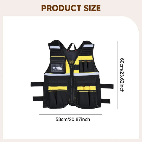 Built Tough Contractor Vest With Roomy Multi Pocket Layout And Easy Waist Adjustments Crafted From Heavy Duty Waterproof Oxford Cloth. Size dimensions included.