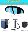 Handheld Inflatable Hydrofoil Wing Kite For Wind Foiling 5 Square Meters With Window Design shown with backpack, pump, wrist strap