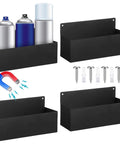 Magnetic Spray Can Holder 4 Pack Heavy Duty Pro Grade Wall Mounted Bottle Rack, includes screws, black metal holders.