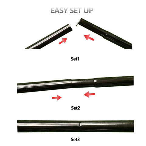 Easy setup illustration for Adjustable Tent Poles For Tarp Canopy Camping, Steel Rods, Lightweight Set Of 2.