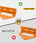 Comparison of two orange steel brackets; top is 6.35mm smooth finish, bottom 4.0mm rough. Universal Heavy Duty Zero Turn Mower Trailer Hitch Kit.