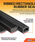 Ribbed EPDM Closed-Cell Sponge HT PSA Rubber Seal 0.375 In High By 0.625 In Wide Rectangle General Acrylic, side view close-up