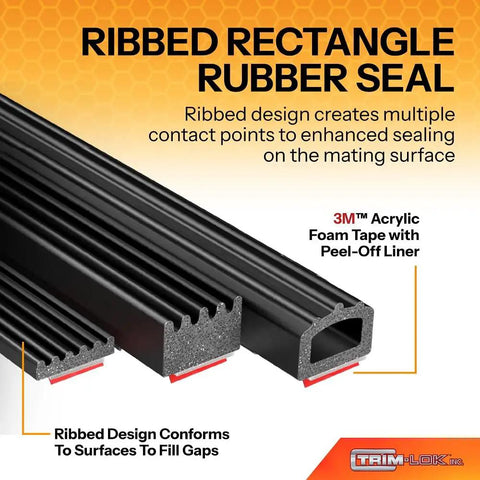 Ribbed EPDM Closed-Cell Sponge HT PSA Rubber Seal 0.375 In High By 0.625 In Wide Rectangle General Acrylic, side view close-up