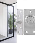 360 Degree Rotating Door Hinge For Cabinets And Alloy Doors, Rustproof Beefy Pivot in stainless steel, close-up view.