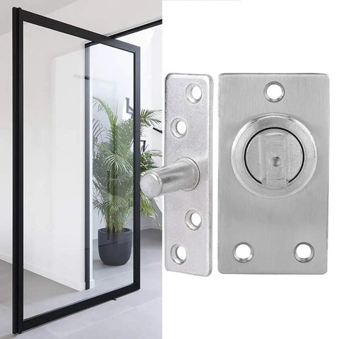 360 Degree Rotating Door Hinge For Cabinets And Alloy Doors, Rustproof Beefy Pivot in stainless steel, close-up view.