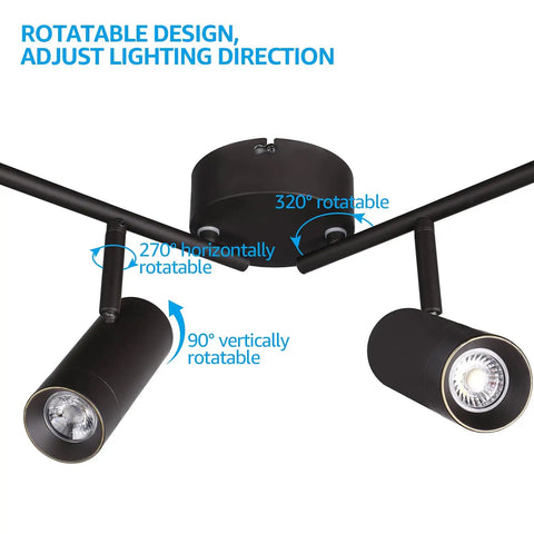 Stylish 4 Light LED Track Lighting Kit Dimmable And Directional, 1800 Lumens, 2700K Soft White, CRI 80, Aluminum Black Finish, Anti Glare, Flush Mount Ceiling Fixture For Indoor Lighting