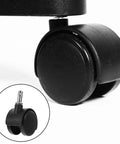 Close-up of a black Easy Replacement Swivel Caster Wheel for Trash Cans and Buckets, showing 360 Degree Mobility and 1.5 Inch Stem.