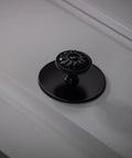 Set Of 30 Matte Black 1.25 Inch Round Cabinet Knobs With Victorian Floral Pattern Euro Style Zinc Drawer Pulls For Kitchen Cabinets Farmhouse Vintage Dresser Hardware