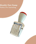 Monthly Date Stamp Set With Weather Icons And Calendar Stamps For Planners Easy Peasy Organizer Craft Supplies Hella Convenient Number Trackers, white casing with red handle.