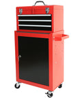Heavy Duty Rolling Tool Chest With Sturdy Swivel Wheels And Three Smooth Drawers Plus Versatile Removable Top Box angle view showing black drawer and red exterior