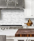 Kitchen with 10 Sheet Peel And Stick Backsplash Tile With Faux White Marble Look In PVC Mixed Metal Finish For Kitchen And Bathroom