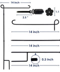 Premium Heavy Duty Garden Flag Holder Stand With Rugged All Weather Metal Flagpole And Secure Clip Included with measurements shown.