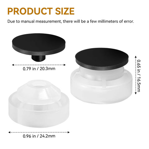 Two-piece sprinkler head check valve components: black cap with white base; 0.96 in diameter, 0.65 in height (2-pack).