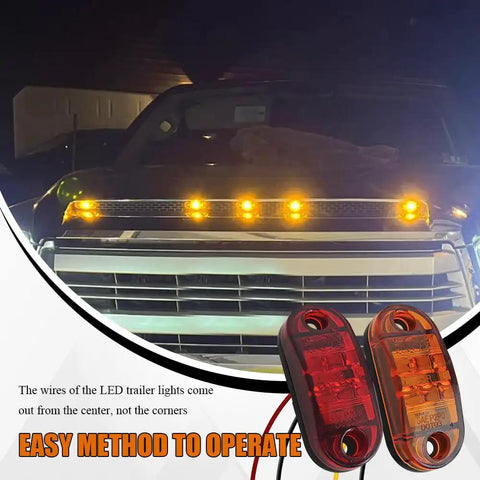 Truck with 10 Pack 2.5 Inch LED Trailer Lights Kit With Screws Waterproof Oval Surface Mount Marker Lamps, red and amber, on grill