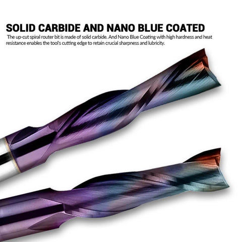 1/4 Inch Shank Upcut Spiral CNC Router Bit With 2 Flutes, 1 Inch Cutting Depth, close-up of durable carbide construction