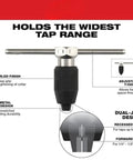 For Milwaukee Tool 49-57-5001 Tap Collet Plus Handle Bar Kit, showing knurled finish and adjustable T-handle design.