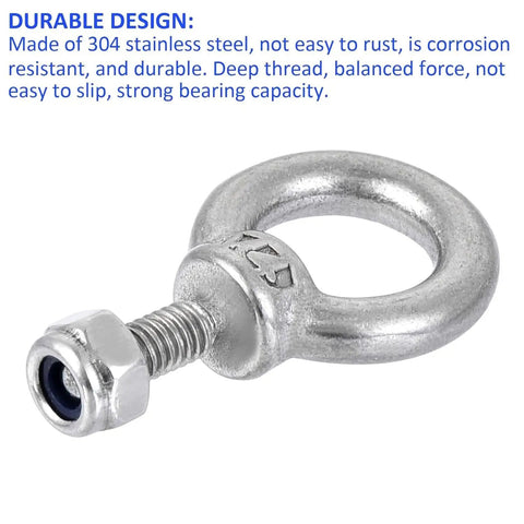 Heavy Duty Pro Grade Eye Bolts M4 Lifting Eye Nuts Kit With Ring Eye Bolts Flat Washers Nuts And Lock Washers For A Secure Connection Compact And Easy To Carry Lifting Kit, 304 stainless steel