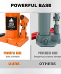 Comparison of orange 6 Ton Hydraulic Bottle Jack For Auto And Truck Repair Heavy Duty Workhorse with solid base to another weaker base