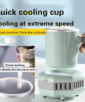 Portable Electric Mini Fridge and Instant Beverage Cooler for Car or Desk Keeps Your Sweet Sips Ice Cold Zero Extra Ice Needed, cooling cup with handle in mint color.
