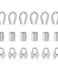 Beefy Heavy Duty Eighteen Piece Three Sixteenth Inch Wire Rope Accessory Kit With Six M5 Cable Clips, Six Stainless Steel Thimbles