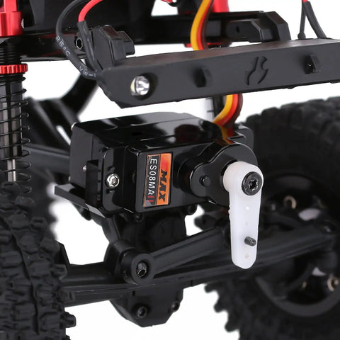 Close-up of Two Pack Emax ES08MAII 12g Analog RC Servo installed in 1/24 scale RC crawler showcasing high torque metal gear.