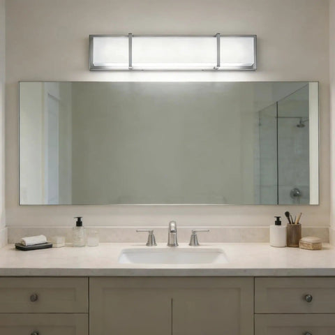 27 Inch Brushed Nickel Vanity Light Fixture, Sleek Modern Over Mirror Bright Cool White 6000K, 28W Dimmable Bathroom Lighting for WC Toilet Kitchen Cabinet and Wall Mount