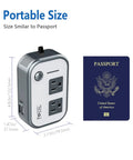 Beast Mode Compact Car Power Inverter Step Up Dc Twelve Volt To One Hundred Eleven V Using Twenty Seven Watt Pd Usb C and Dual Usb Ports, size comparison with passport.