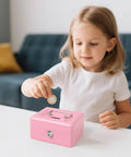 Kid Friendly Locking Cash Box With Top Slot Pink Metal Money Safe For Coins And Cash Portable Small Safe Box For Jewelry And Valuables