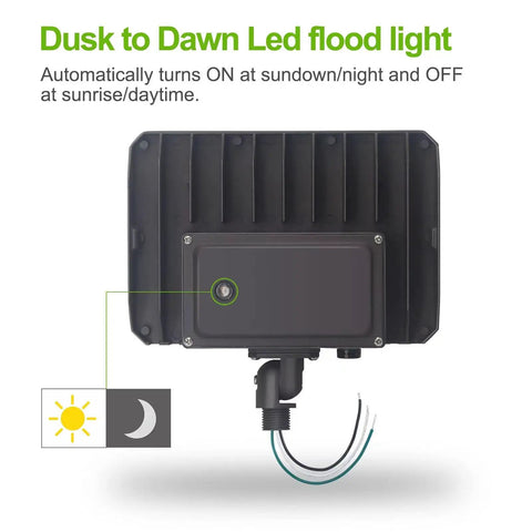 Back view of 2 Pack 100W LED Flood Light With Knuckle Outdoor Dusk To Dawn Photocell 5000K 14000 Lumens ETL Waterproof.