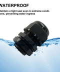 Close-up of a Twelve Pack Three Quarter Inch NPT Cable Glands Nylon Waterproof Adjustable Cord Grips submerged, showing waterproof feature.