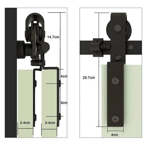 Heavy Duty Sliding Barn Door Rail Beefy Hardware Kit For Double Doors Monorail Track System with measurements shown