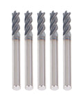 Five 3/16-inch carbide end mills, 4-flute square-end, straight shank, 2-inch overall length