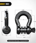 2 Pack 3/4 Inch D Ring Shackle Heavy Duty Off Road Recovery Shackles 4.75 Ton 9500 Lbs Capacity With 7/8 Inch Screw Pin Isolators And Washer Kit For Jeep Truck Vehicle Black, size diagram